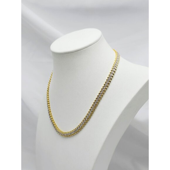 Unique 18K Solid Yellow Gold Designer Diamond Tennis Link Chain Necklace - 16" L - Picture 4 of 16